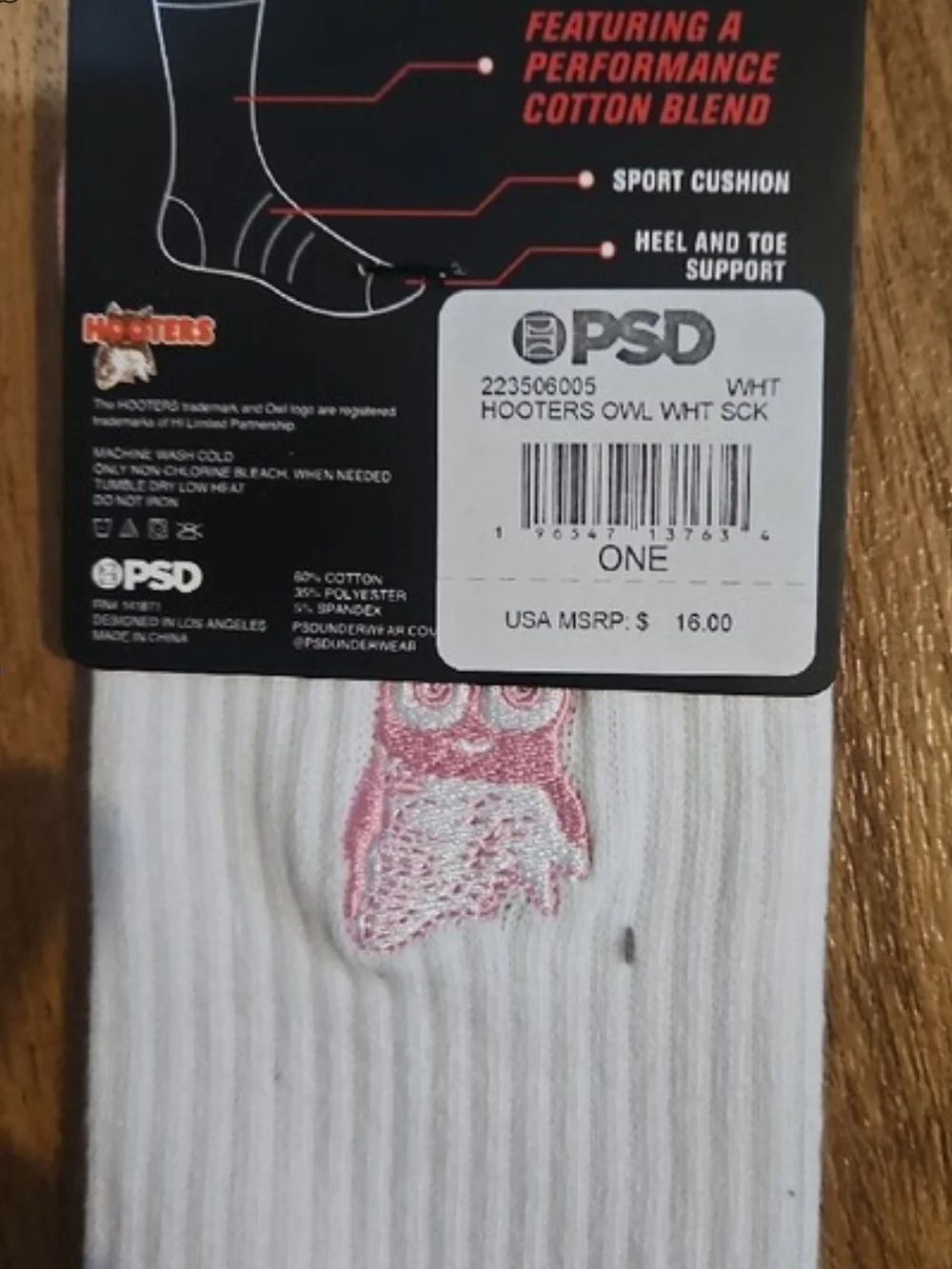 PSD White Crew Socks with Pink Owl and Accents